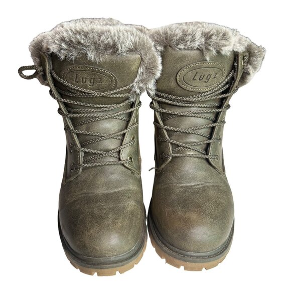 Lugz Fur Boots Army Green Lace Up Combat Style Faux Fur Boots Size 7.5 - Picture 2 of 7